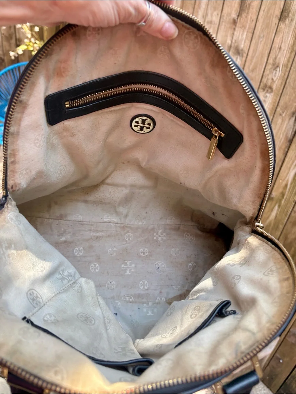 Tory Burch Black Leather Dome Satchel with Gold Logo